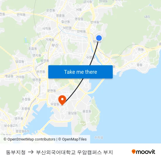 동부지청 to 부산외국어대학교 우암캠퍼스 부지 map
