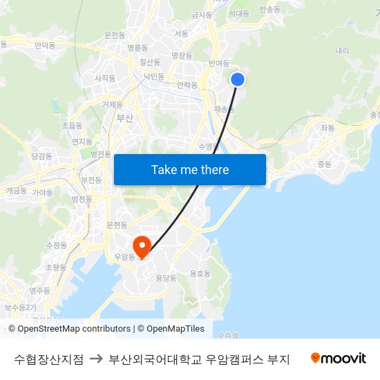 수협장산지점 to 부산외국어대학교 우암캠퍼스 부지 map