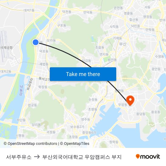 서부주유소 to 부산외국어대학교 우암캠퍼스 부지 map