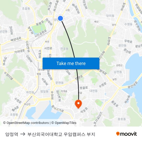 양정역 to 부산외국어대학교 우암캠퍼스 부지 map
