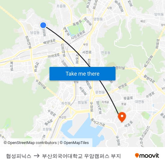 협성피닉스 to 부산외국어대학교 우암캠퍼스 부지 map