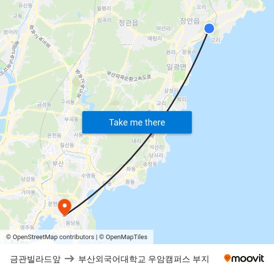 금관빌라드앞 to 부산외국어대학교 우암캠퍼스 부지 map