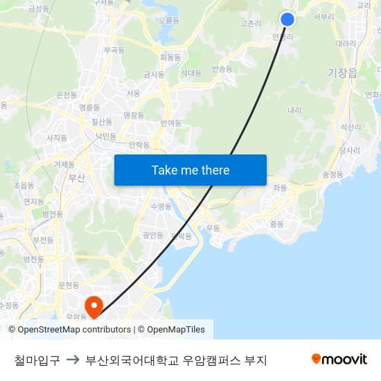 철마입구 to 부산외국어대학교 우암캠퍼스 부지 map
