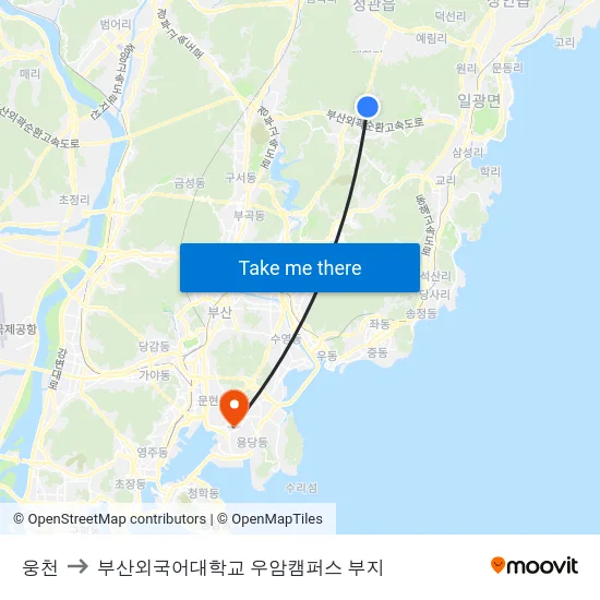 웅천 to 부산외국어대학교 우암캠퍼스 부지 map
