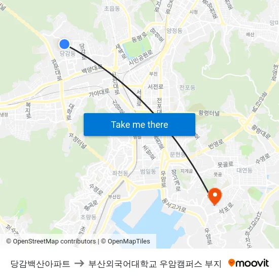 당감백산아파트 to 부산외국어대학교 우암캠퍼스 부지 map