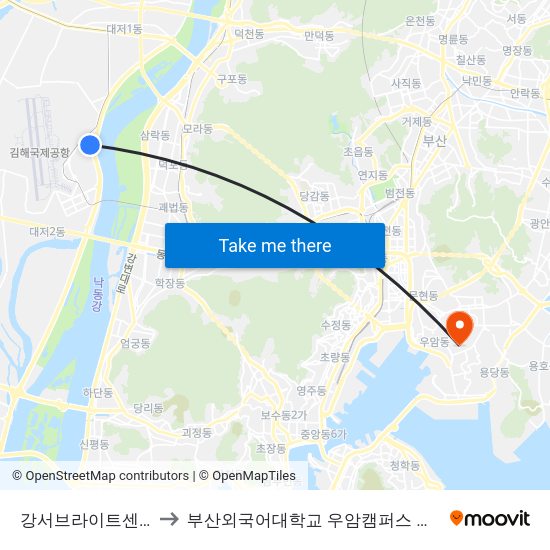 강서브라이트센터 to 부산외국어대학교 우암캠퍼스 부지 map