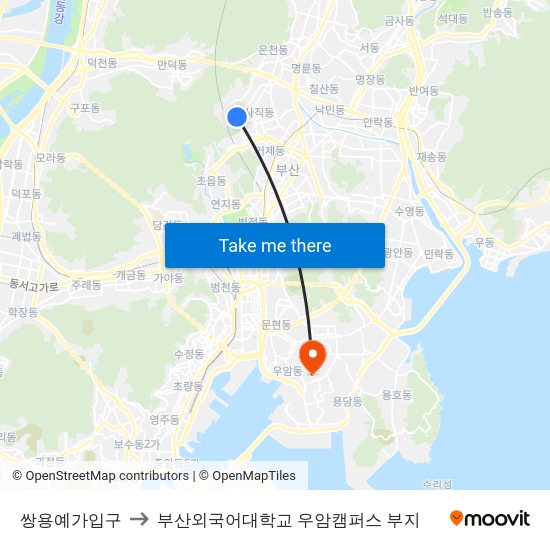 쌍용예가입구 to 부산외국어대학교 우암캠퍼스 부지 map