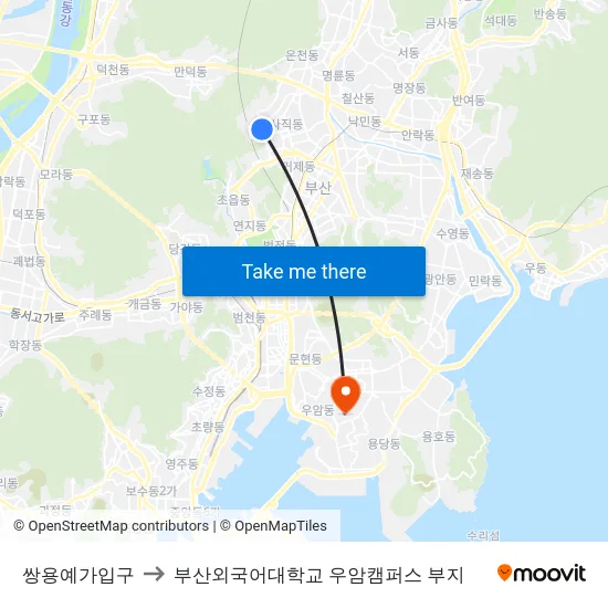 쌍용예가입구 to 부산외국어대학교 우암캠퍼스 부지 map
