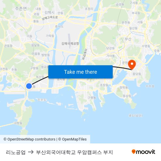 리노공업 to 부산외국어대학교 우암캠퍼스 부지 map