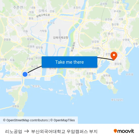 리노공업 to 부산외국어대학교 우암캠퍼스 부지 map