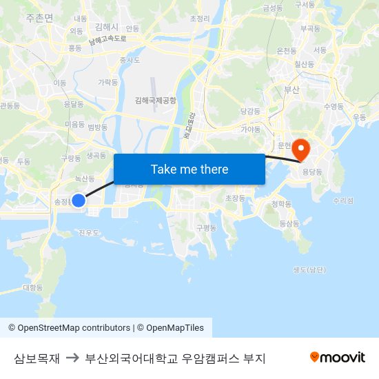 삼보목재 to 부산외국어대학교 우암캠퍼스 부지 map