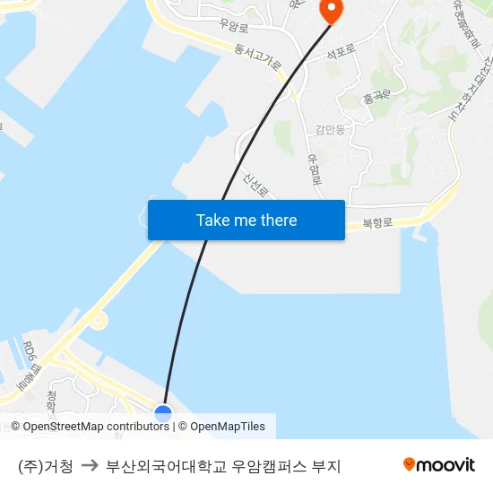 (주)거청 to 부산외국어대학교 우암캠퍼스 부지 map