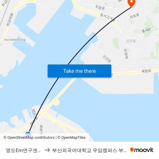 영도Em연구센터 to 부산외국어대학교 우암캠퍼스 부지 map