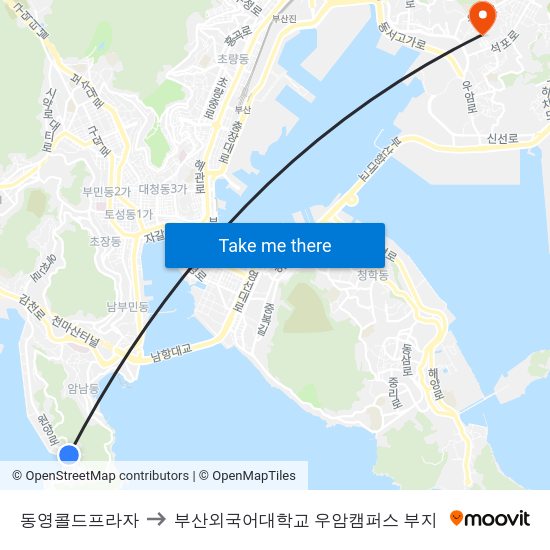 동영콜드프라자 to 부산외국어대학교 우암캠퍼스 부지 map