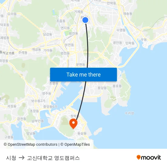 시청 to 고신대학교 영도캠퍼스 map