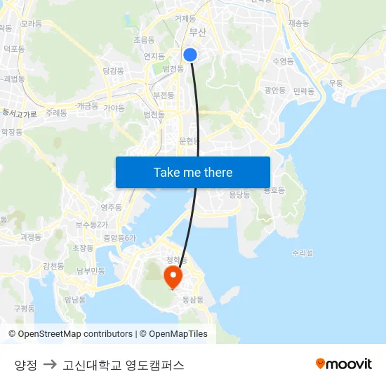 양정 to 고신대학교 영도캠퍼스 map