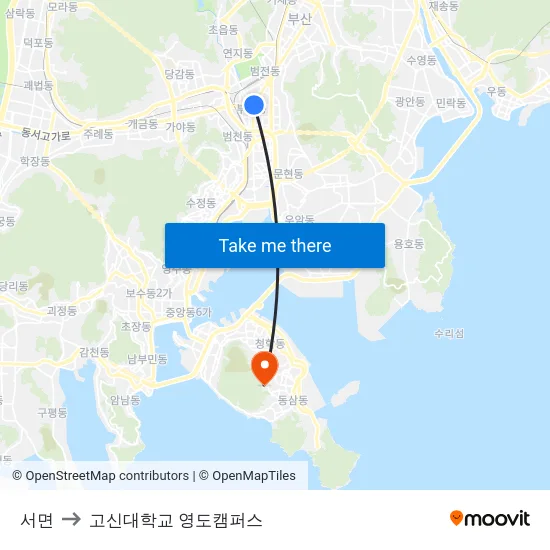 서면 to 고신대학교 영도캠퍼스 map