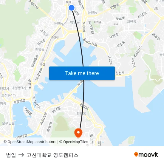 범일 to 고신대학교 영도캠퍼스 map