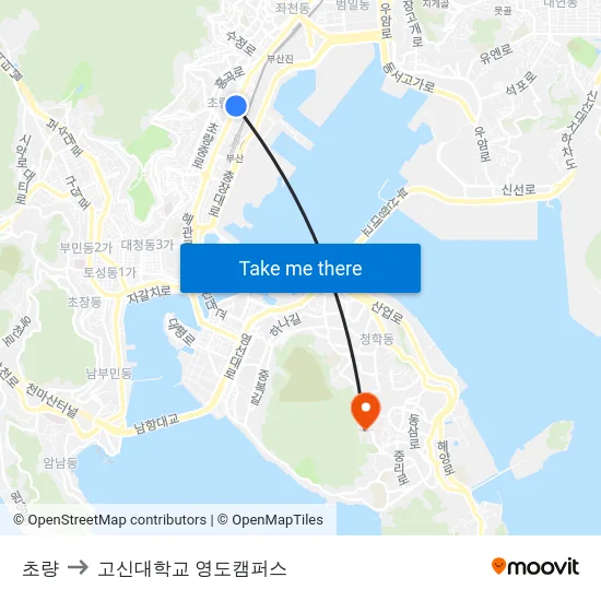 초량 to 고신대학교 영도캠퍼스 map