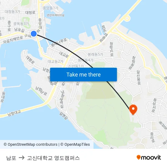 남포 to 고신대학교 영도캠퍼스 map