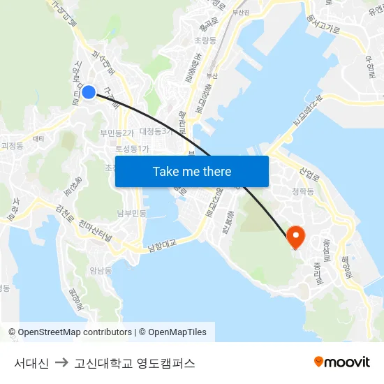 서대신 to 고신대학교 영도캠퍼스 map