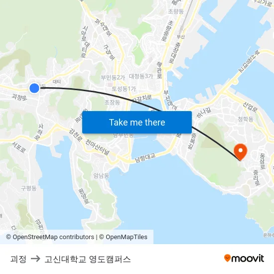 괴정 to 고신대학교 영도캠퍼스 map