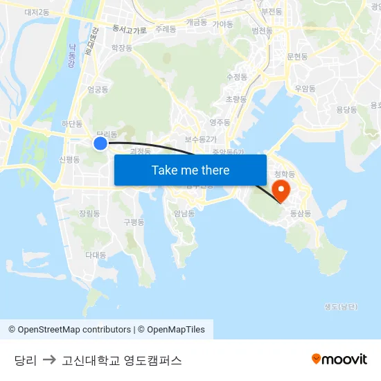 당리 to 고신대학교 영도캠퍼스 map