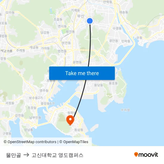 물만골 to 고신대학교 영도캠퍼스 map