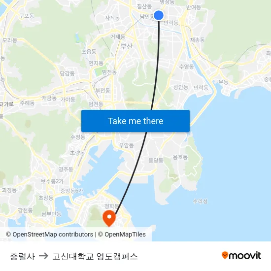 충렬사 to 고신대학교 영도캠퍼스 map