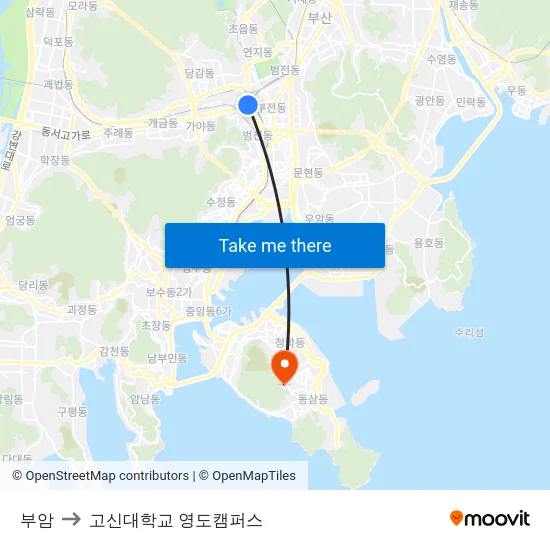 부암 to 고신대학교 영도캠퍼스 map