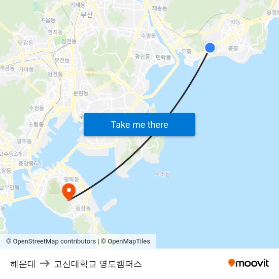 해운대 to 고신대학교 영도캠퍼스 map