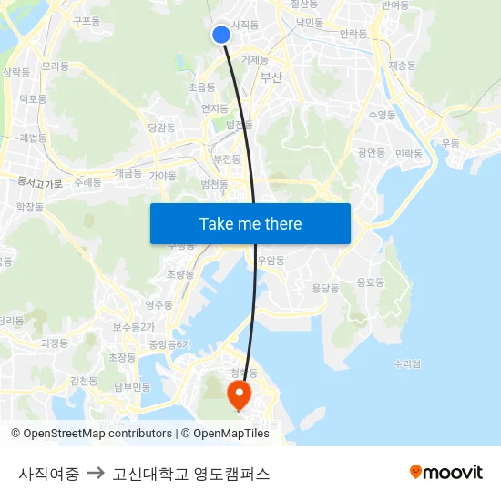 사직여중 to 고신대학교 영도캠퍼스 map