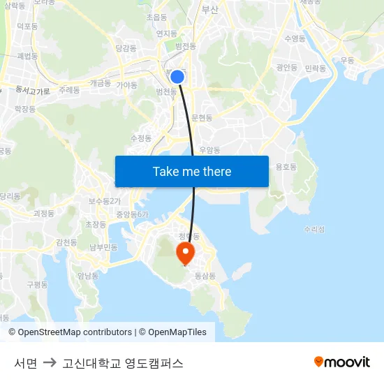 서면 to 고신대학교 영도캠퍼스 map