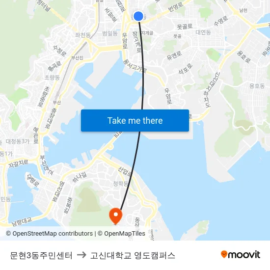 문현3동주민센터 to 고신대학교 영도캠퍼스 map