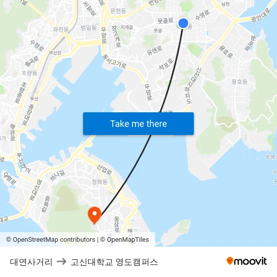 대연사거리 to 고신대학교 영도캠퍼스 map