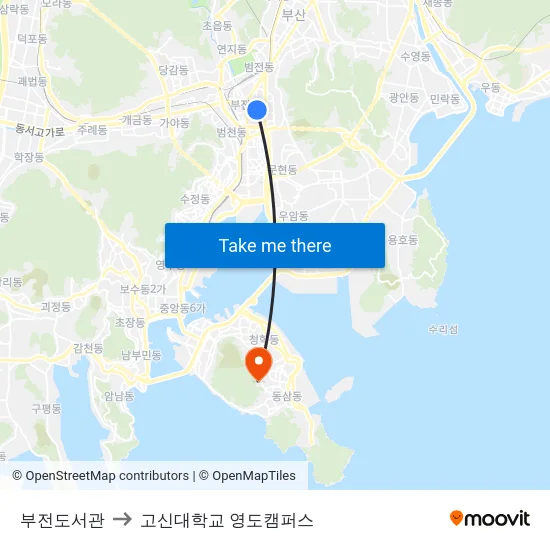 부전도서관 to 고신대학교 영도캠퍼스 map