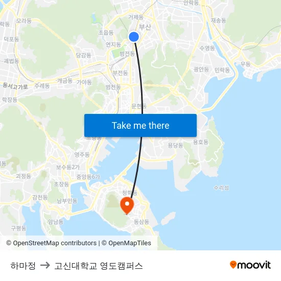 하마정 to 고신대학교 영도캠퍼스 map