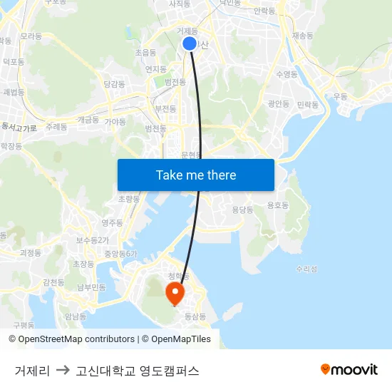 거제리 to 고신대학교 영도캠퍼스 map