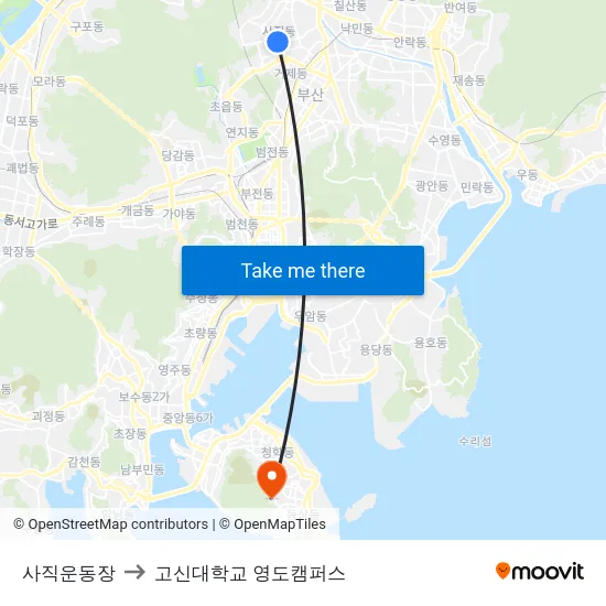 사직운동장 to 고신대학교 영도캠퍼스 map