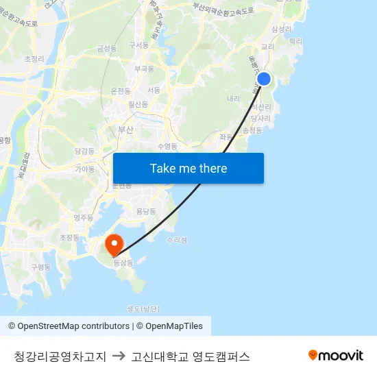 청강리공영차고지 to 고신대학교 영도캠퍼스 map