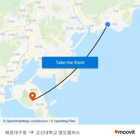 해운대구청 to 고신대학교 영도캠퍼스 map