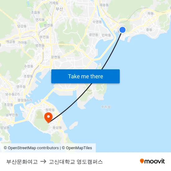부산문화여고 to 고신대학교 영도캠퍼스 map