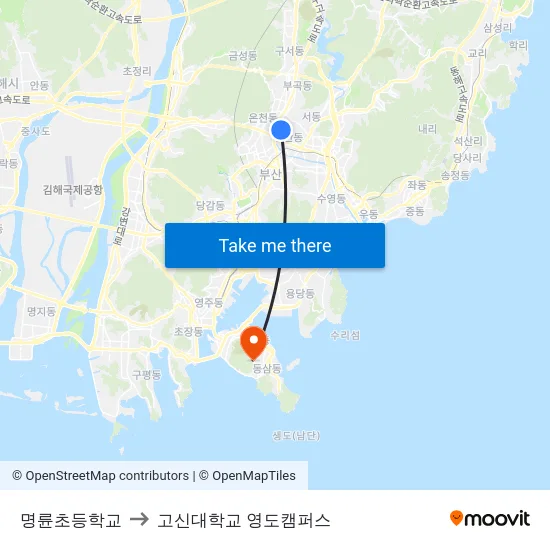 명륜초등학교 to 고신대학교 영도캠퍼스 map