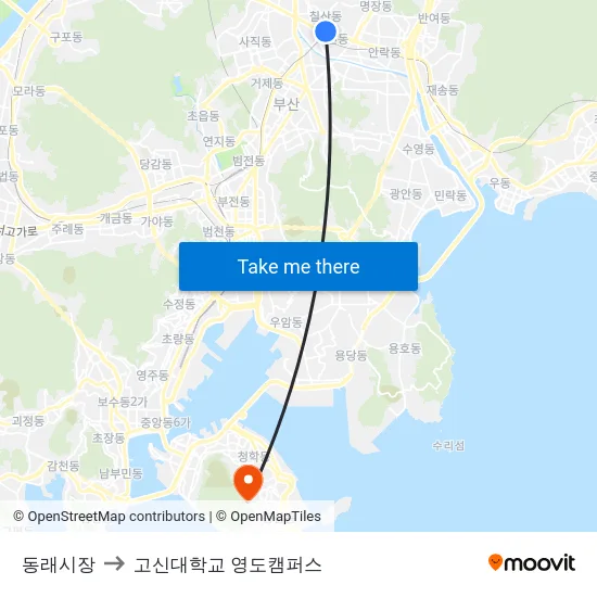 동래시장 to 고신대학교 영도캠퍼스 map