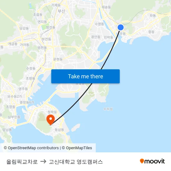 올림픽교차로 to 고신대학교 영도캠퍼스 map