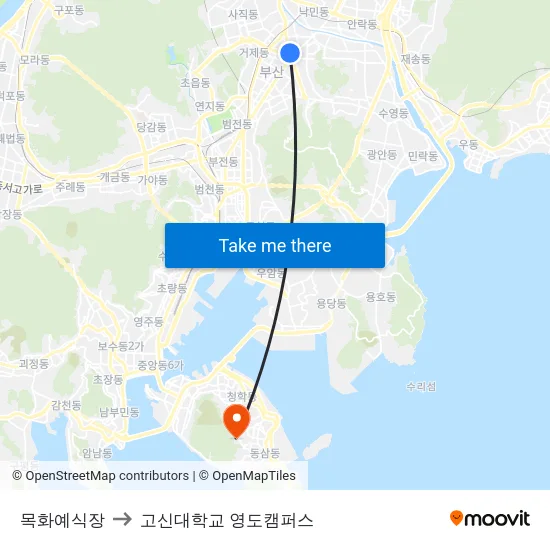 목화예식장 to 고신대학교 영도캠퍼스 map