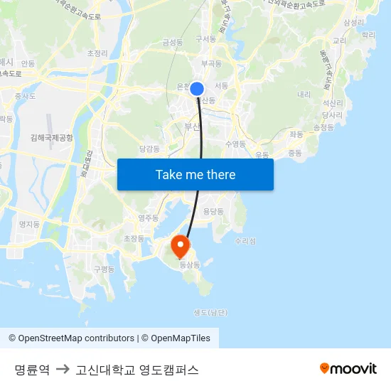 명륜역 to 고신대학교 영도캠퍼스 map