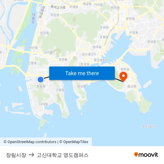 장림시장 to 고신대학교 영도캠퍼스 map