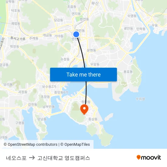 네오스포 to 고신대학교 영도캠퍼스 map