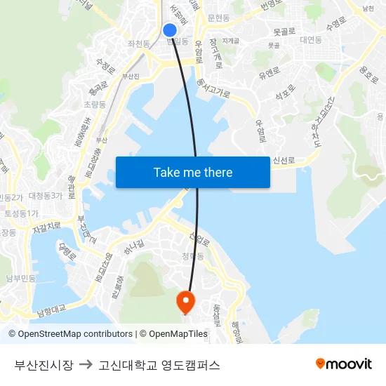부산진시장 to 고신대학교 영도캠퍼스 map